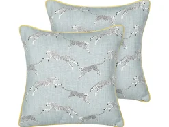 New Beliani Set di 2 cuscini ARALES Cotone Grigio chiaro Trama animale Bianco Giallo Grigio Nero