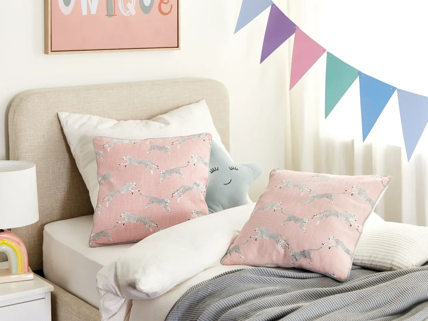 Hot Beliani Set di 2 cuscini ARALES Cotone Rosa pastello Trama animale Bianco Grigio Nero Rosa