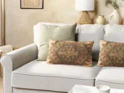 New Beliani Set di 2 cuscini ARVEN Iuta Marrone Trama orientale Beige Marrone Rosso Verde Multicolore
