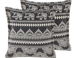 Outlet Beliani Set di 2 cuscini ATABAGI Cotone 45 x 45 cm Nero Trama orientale Bianco Nero