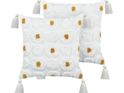 Hot Beliani Set di 2 cuscini AZALIA Cotone 45 x 45 cm Bianco Trama floreale Bianco Giallo