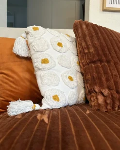 Hot Beliani Set di 2 cuscini AZALIA Cotone 45 x 45 cm Bianco Trama floreale Bianco Giallo