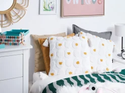 Hot Beliani Set di 2 cuscini AZALIA Cotone 45 x 45 cm Bianco Trama floreale Bianco Giallo