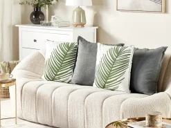 Discount Beliani Set di 2 cuscini AZAMI Cotone 45 x 45 cm Verde scuro Trama di piante Bianco Verde
