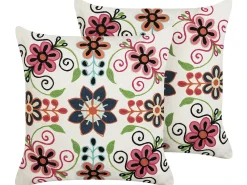 Best Beliani Set di 2 cuscini BAHRAICH Cotone 50 x 50 cm Multicolore Trama floreale Bianco Rosa Verde Multicolore