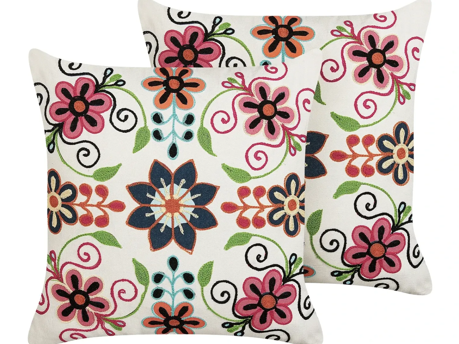 Best Beliani Set di 2 cuscini BAHRAICH Cotone 50 x 50 cm Multicolore Trama floreale Bianco Rosa Verde Multicolore