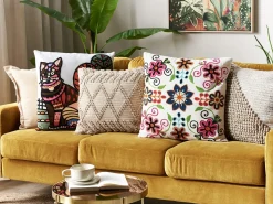 Best Beliani Set di 2 cuscini BAHRAICH Cotone 50 x 50 cm Multicolore Trama floreale Bianco Rosa Verde Multicolore