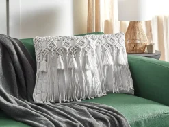New Beliani Set di 2 cuscini BAMIAN Cotone 45 x 45 cm sporco Trama geometrica Bianco