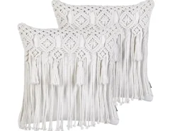 New Beliani Set di 2 cuscini BAMIAN Cotone 45 x 45 cm sporco Trama geometrica Bianco