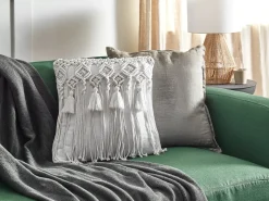 New Beliani Set di 2 cuscini BAMIAN Cotone 45 x 45 cm sporco Trama geometrica Bianco