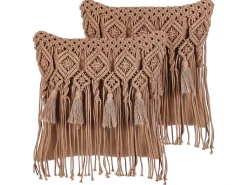 Online Beliani Set di 2 cuscini BAMIAN Cotone 45 x 45 cm chiaro Trama geometrica Marrone