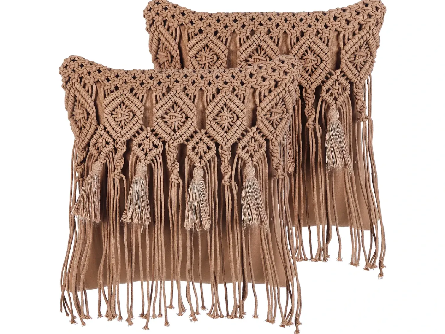 Online Beliani Set di 2 cuscini BAMIAN Cotone 45 x 45 cm chiaro Trama geometrica Marrone