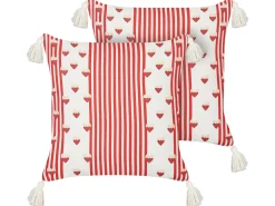 Clearance Beliani Set di 2 cuscini BANKSIA Cotone 45 x 45 cm Rosso A strisce Bianco Rosso