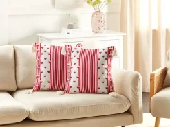 Clearance Beliani Set di 2 cuscini BANKSIA Cotone 45 x 45 cm Rosso A strisce Bianco Rosso