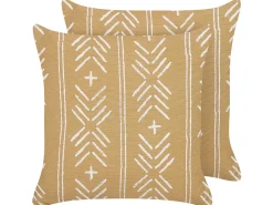 Hot Beliani Set di 2 cuscini BANYAN Cotone 45 x 45 cm Beige sabbia Trama geometrica Beige Bianco