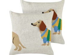Clearance Beliani Set di 2 cuscini BATTAL Cotone 45 x 45 cm Beige Beige Giallo Marrone Verde