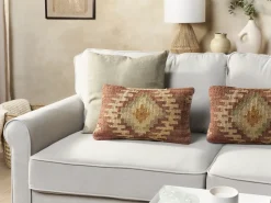 Discount Beliani Set di 2 cuscini BEEL Iuta 30 x 50 cm Multicolore Trama orientale Beige Marrone Multicolore
