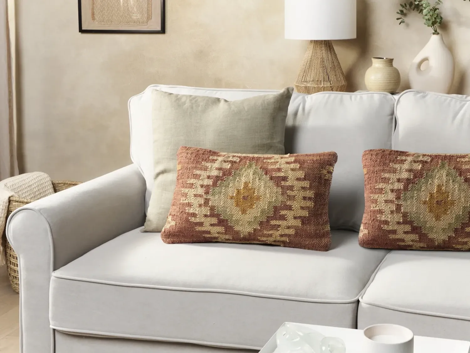 Discount Beliani Set di 2 cuscini BEEL Iuta 30 x 50 cm Multicolore Trama orientale Beige Marrone Multicolore