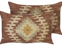 Discount Beliani Set di 2 cuscini BEEL Iuta 30 x 50 cm Multicolore Trama orientale Beige Marrone Multicolore