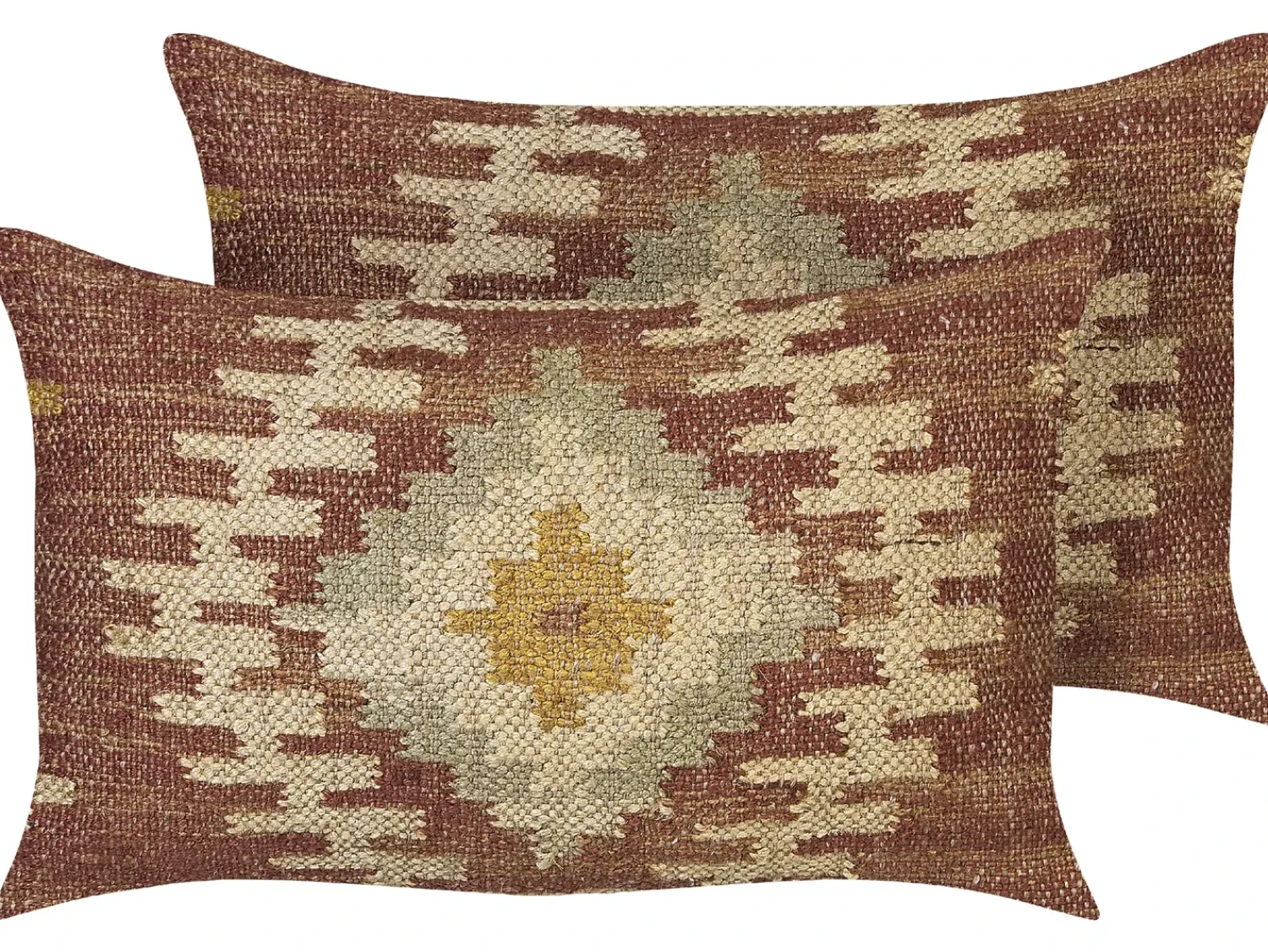 Discount Beliani Set di 2 cuscini BEEL Iuta 30 x 50 cm Multicolore Trama orientale Beige Marrone Multicolore