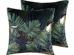 Best Beliani Set di 2 cuscini BELLEROSE Velluto 45 x 45 cm Verde scuro Trama di piante Oro Verde