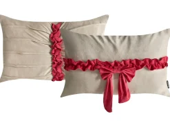 Clearance Beliani Set di 2 cuscini BELLE Velluto 50 x 30 cm Tortora Modello natalizio Beige Rosso