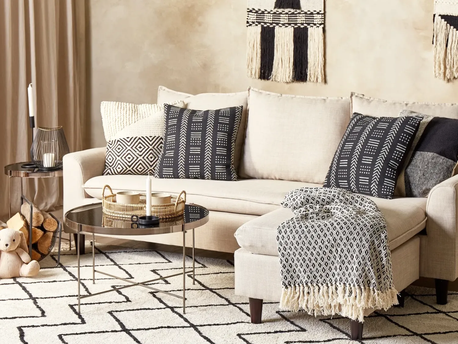 Outlet Beliani Set di 2 cuscini BENZOIN Cotone 45 x 45 cm Nero Trama geometrica Bianco Nero