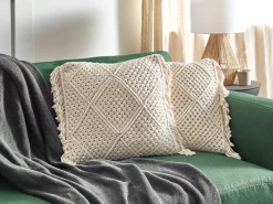New Beliani Set di 2 cuscini BESHAM Cotone 45 x 45 cm chiaro Trama geometrica Beige