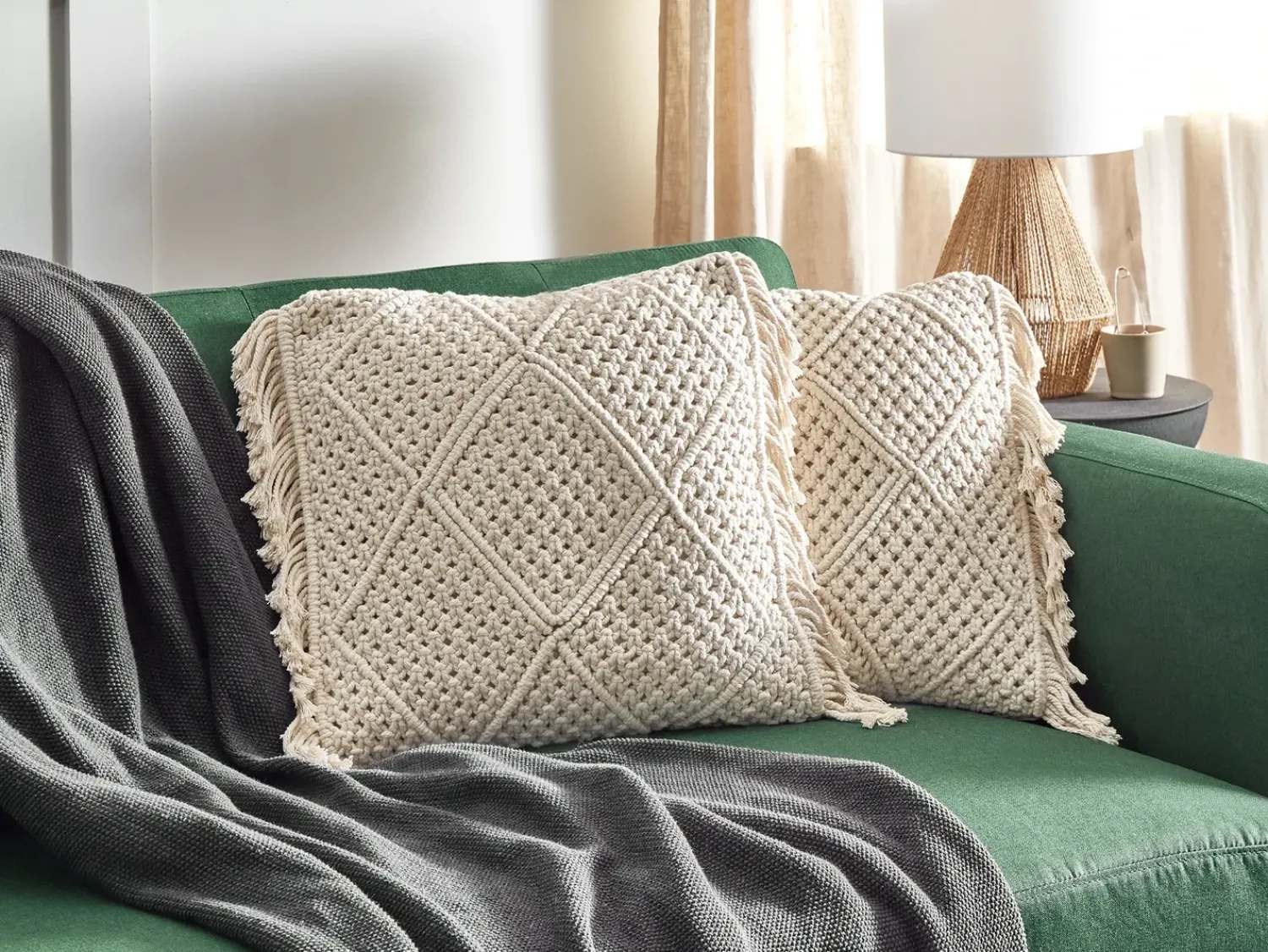 New Beliani Set di 2 cuscini BESHAM Cotone 45 x 45 cm chiaro Trama geometrica Beige