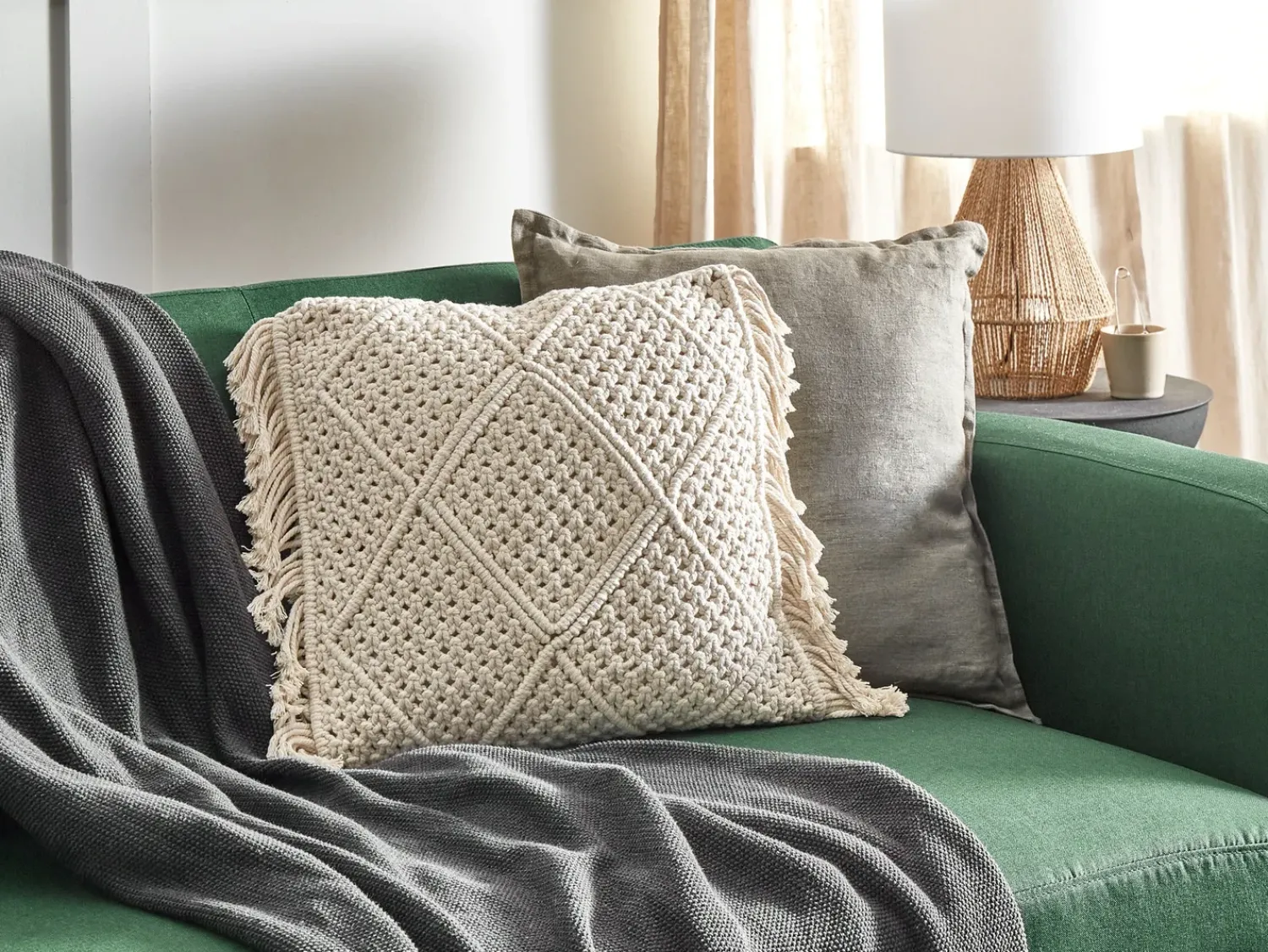 New Beliani Set di 2 cuscini BESHAM Cotone 45 x 45 cm chiaro Trama geometrica Beige
