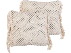 New Beliani Set di 2 cuscini BESHAM Cotone 45 x 45 cm chiaro Trama geometrica Beige