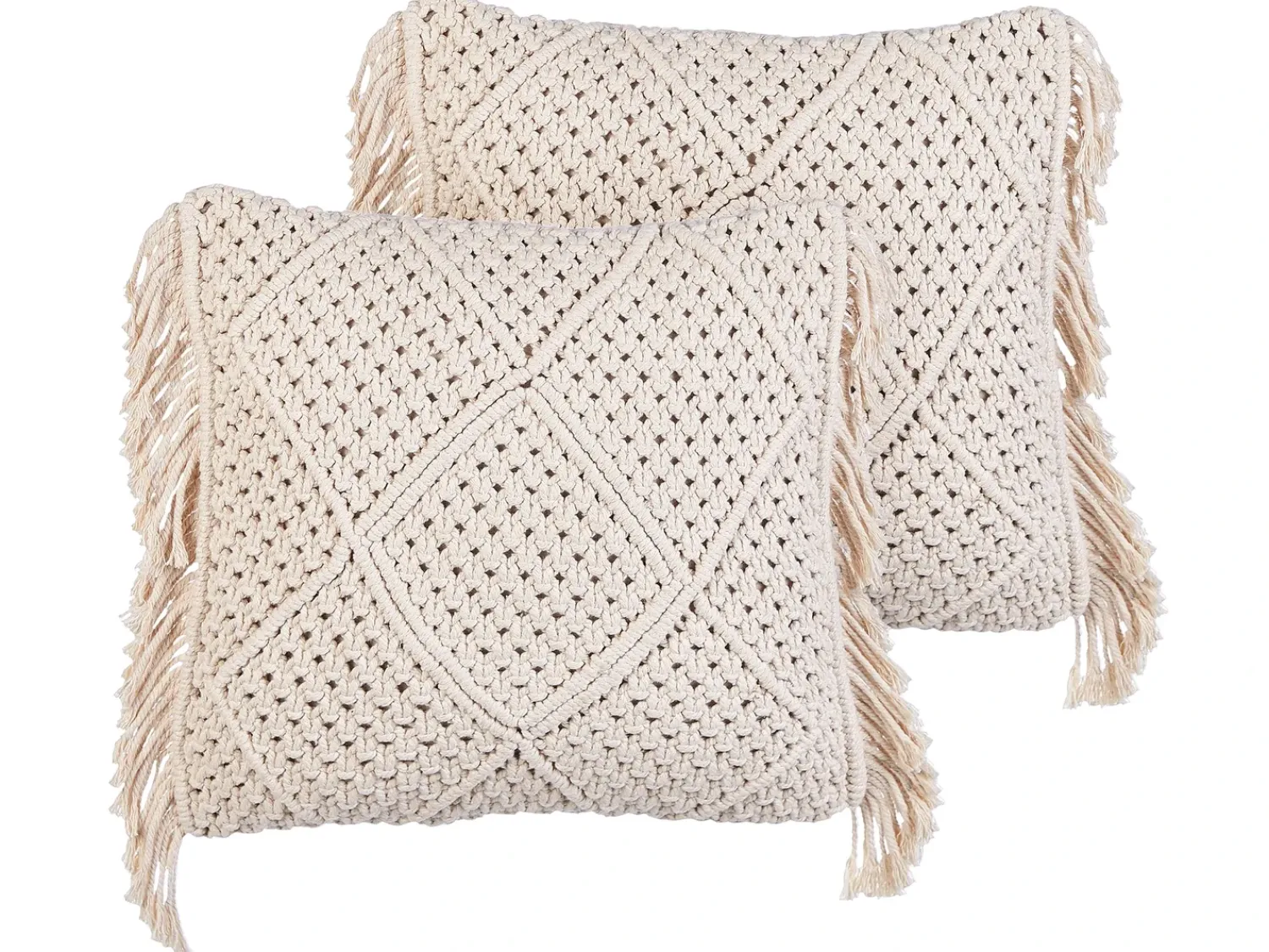 New Beliani Set di 2 cuscini BESHAM Cotone 45 x 45 cm chiaro Trama geometrica Beige
