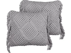 Beliani Set di 2 cuscini BESHAM Cotone 45 x 45 cm Trama geometrica Grigio