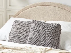 Beliani Set di 2 cuscini BESHAM Cotone 45 x 45 cm Trama geometrica Grigio