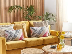 Beliani Set di 2 cuscini BETULA Cotone 30 x 50 cm Beige Trama geometrica Beige Grigio Rosso
