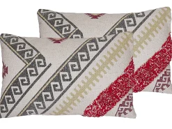 Beliani Set di 2 cuscini BETULA Cotone 30 x 50 cm Beige Trama geometrica Beige Grigio Rosso