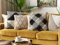 New Beliani Set di 2 cuscini BHUSAWAL Cotone 50 x 50 cm Nero Trama geometrica Beige Nero