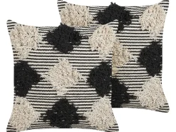 New Beliani Set di 2 cuscini BHUSAWAL Cotone 50 x 50 cm Nero Trama geometrica Beige Nero