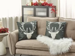 Beliani Set di 2 cuscini BICOCCA Velluto 45 x 45 cm Verde scuro Modello natalizio Bianco Verde