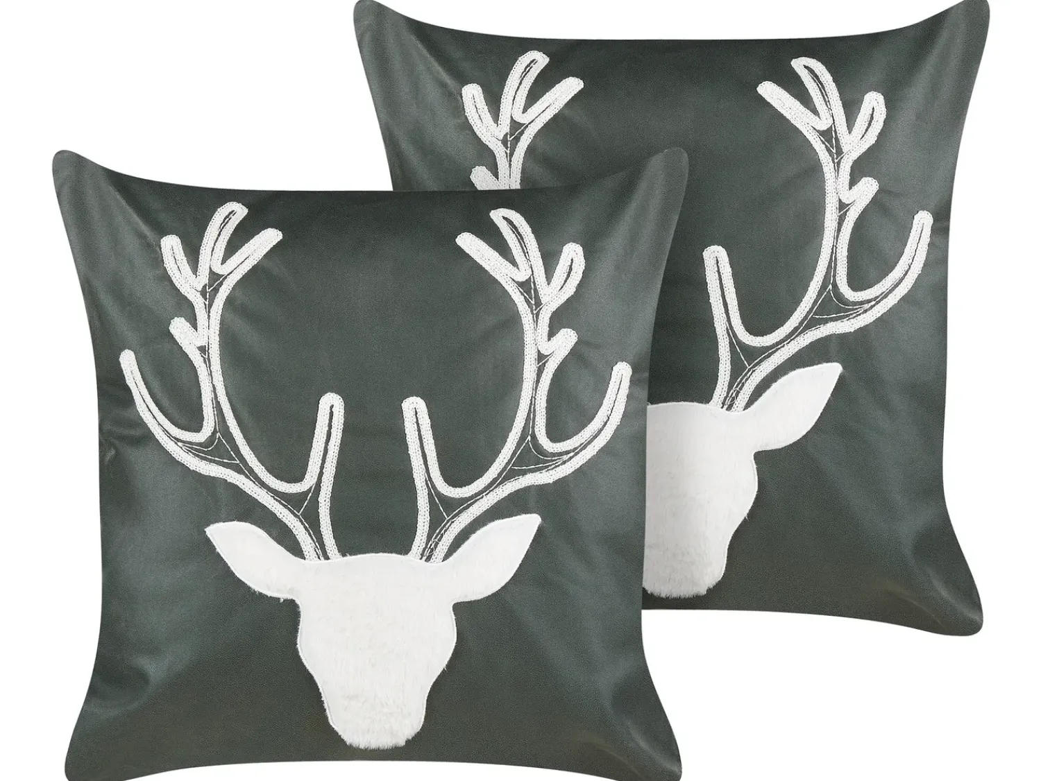 Beliani Set di 2 cuscini BICOCCA Velluto 45 x 45 cm Verde scuro Modello natalizio Bianco Verde