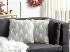 Hot Beliani Set di 2 cuscini BILLBERGIA Cotone 45 x 45 cm Grigio Modello natalizio Bianco Oro Grigio