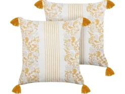 Discount Beliani Set di 2 cuscini BILOBA Cotone 45 x 45 cm Giallo Trama floreale Bianco Giallo