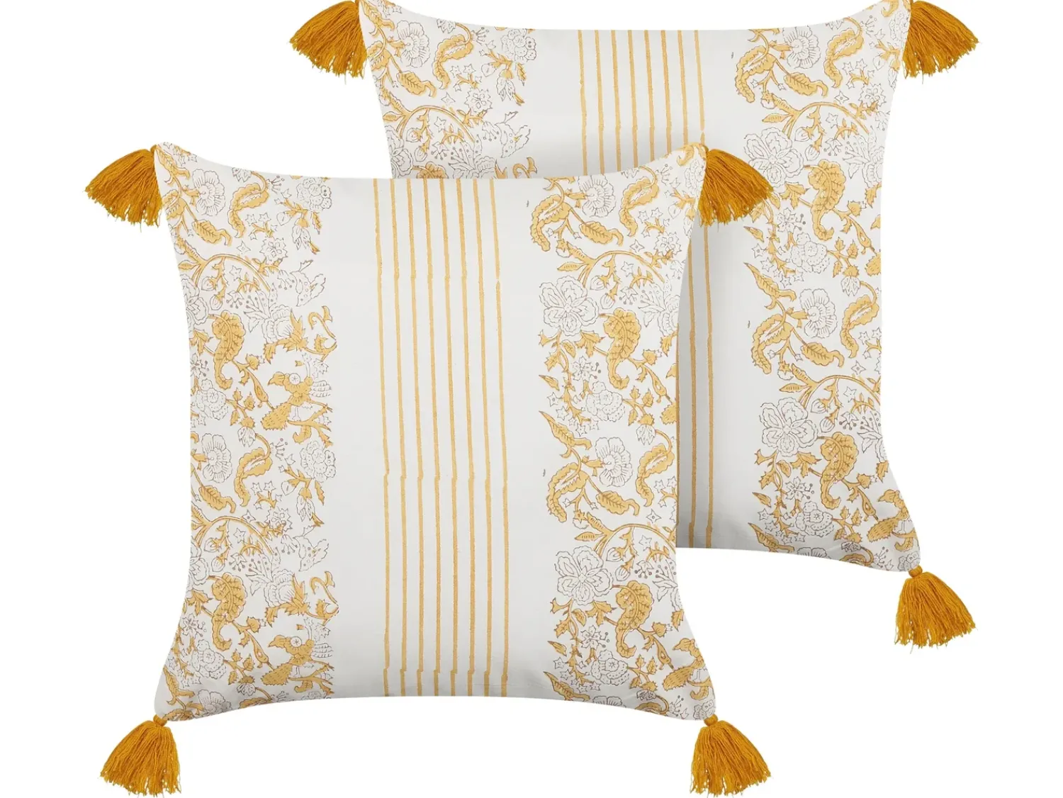 Discount Beliani Set di 2 cuscini BILOBA Cotone 45 x 45 cm Giallo Trama floreale Bianco Giallo
