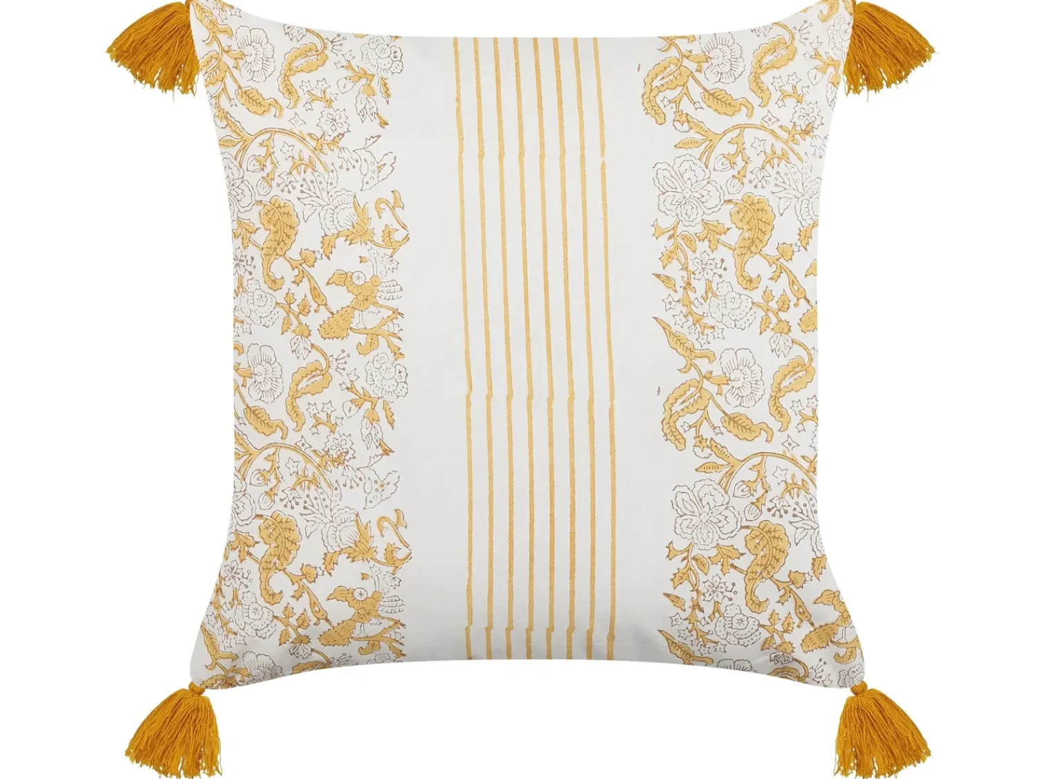 Discount Beliani Set di 2 cuscini BILOBA Cotone 45 x 45 cm Giallo Trama floreale Bianco Giallo