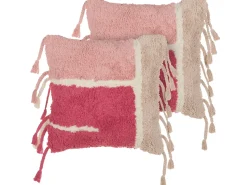 New Beliani Set di 2 cuscini BISTORTA Cotone 45 x 45 cm Rosa Trama geometrica Bianco Rosa
