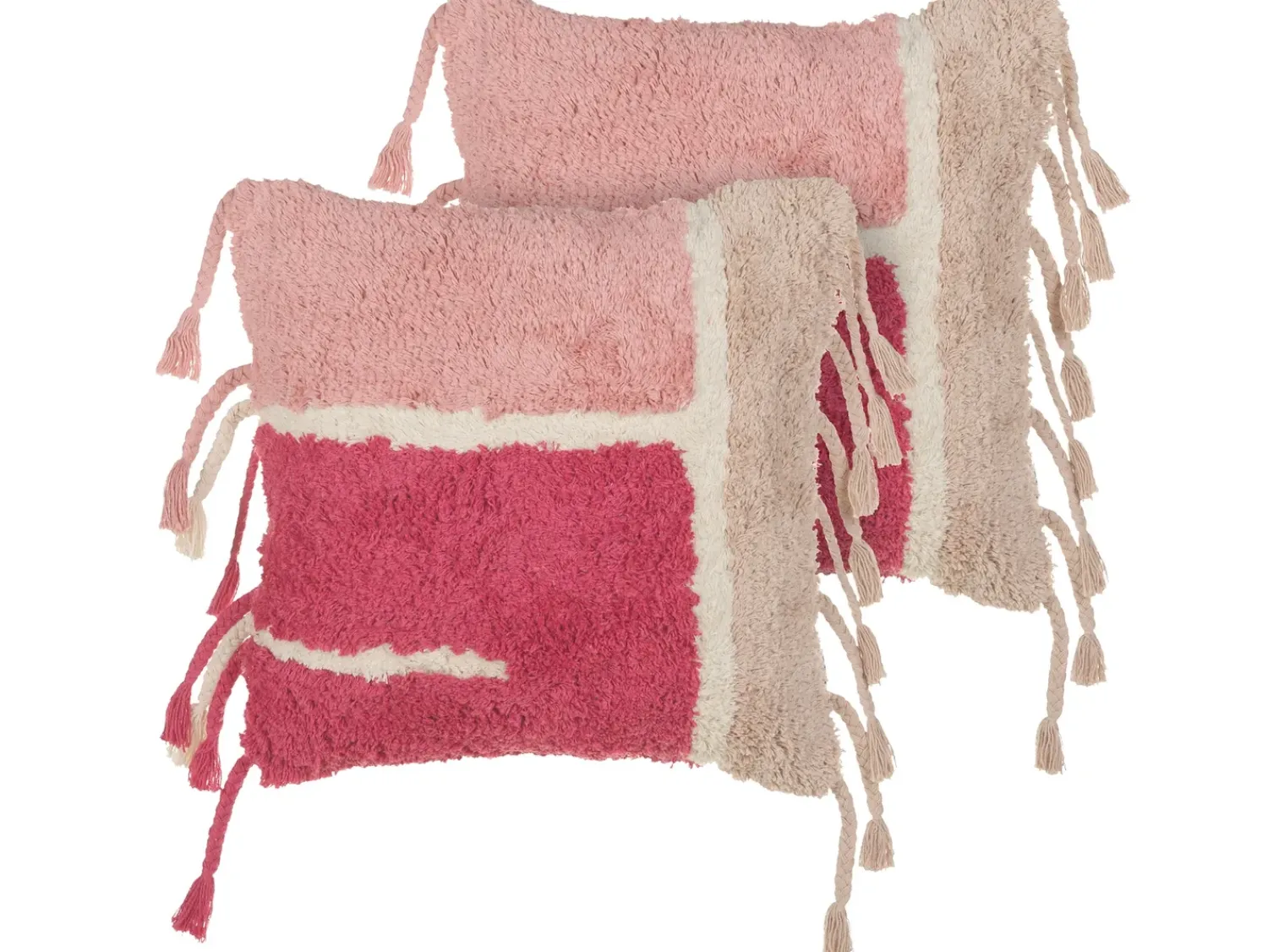New Beliani Set di 2 cuscini BISTORTA Cotone 45 x 45 cm Rosa Trama geometrica Bianco Rosa