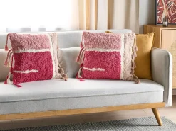 New Beliani Set di 2 cuscini BISTORTA Cotone 45 x 45 cm Rosa Trama geometrica Bianco Rosa