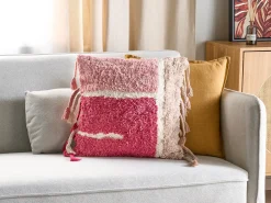 New Beliani Set di 2 cuscini BISTORTA Cotone 45 x 45 cm Rosa Trama geometrica Bianco Rosa