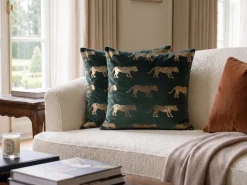 Clearance Beliani Set di 2 cuscini BLUEBELL Velluto 45 x 45 cm Verde scuro Trama animale Oro Verde