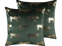 Clearance Beliani Set di 2 cuscini BLUEBELL Velluto 45 x 45 cm Verde scuro Trama animale Oro Verde